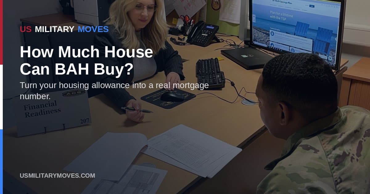 Army Community Service financial readiness counseling, used as the share image for how much house BAH can buy.