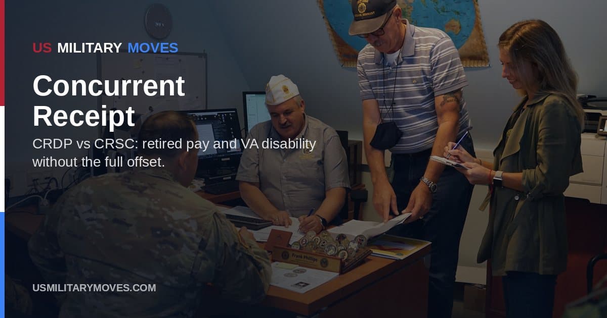 A VSO helping transitioning Soldiers and veterans with benefits paperwork used as the share image for concurrent receipt.