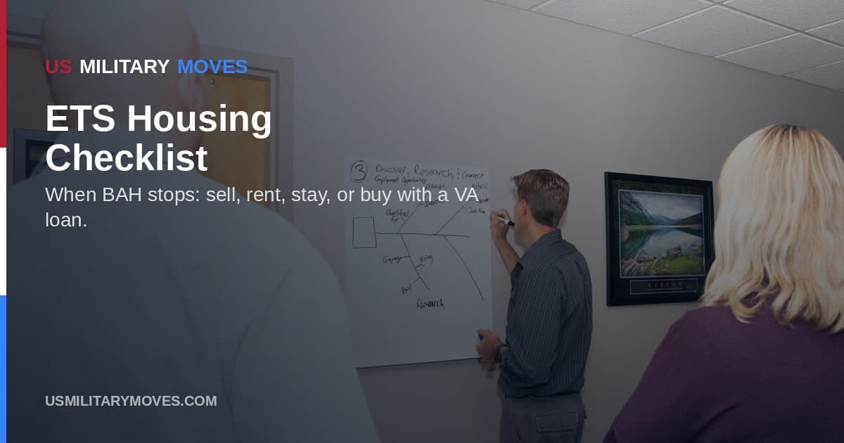 Airmen in a Transition Assistance Program classroom used as the share image for the ETS housing checklist.