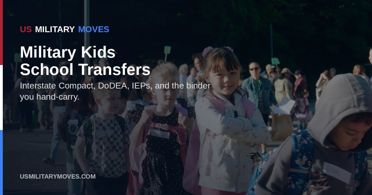 DoDEA students returning to school, used as the share image for the military kids school transfer guide.