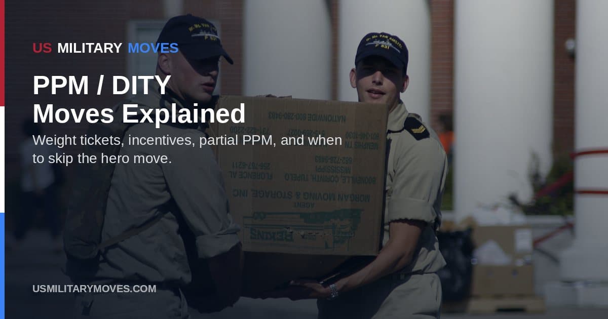 Sailors carrying household goods boxes, used as the share image for the PPM and DITY move guide.