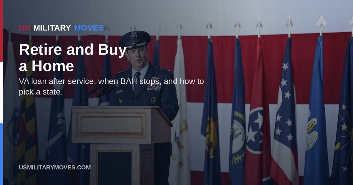 A military retirement ceremony, used as the share image for buying a home after retirement.