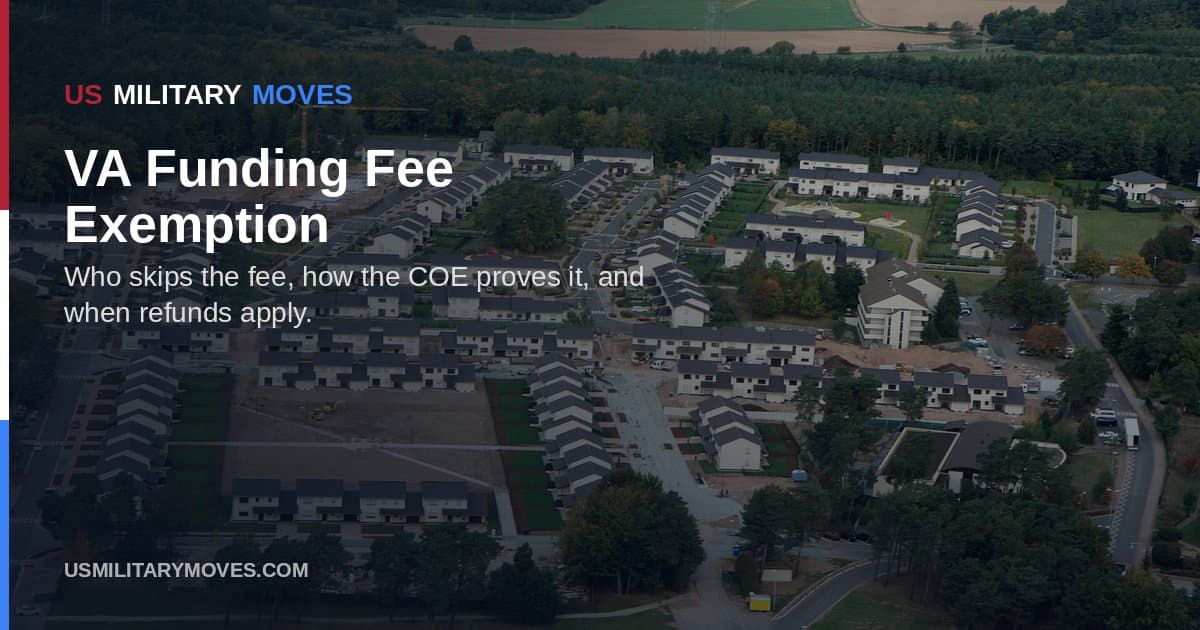 Military family housing used as the share image for the VA funding fee exemption guide.