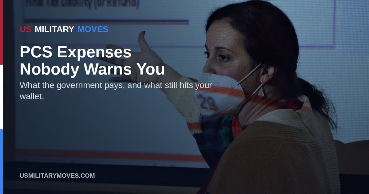 Soldiers receive tax tips from Army Community Service, used as the share image for PCS expenses nobody warns you about.
