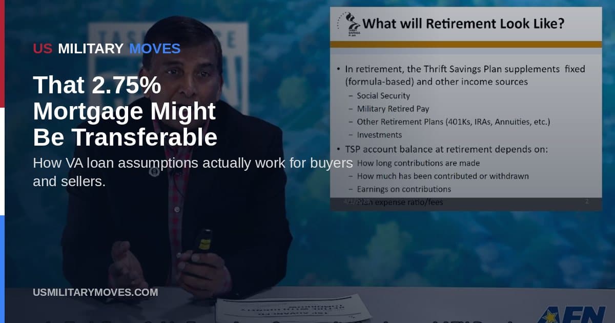 A service member in an online financial counseling session, used as the share image for VA loan assumptions.
