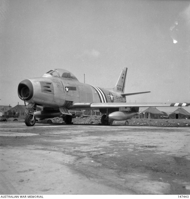 U.S. Air Force F-86 Sabre at Suwon Air Base during the Korean War era