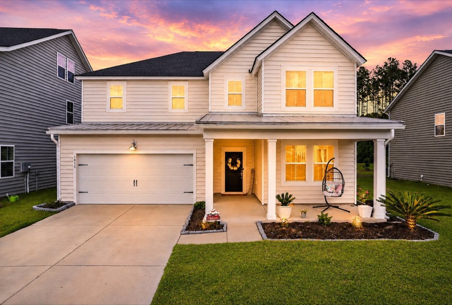 1037 Fitzgerald Court, a two-story home for sale in Summers Corner, Summerville, SC, at dusk